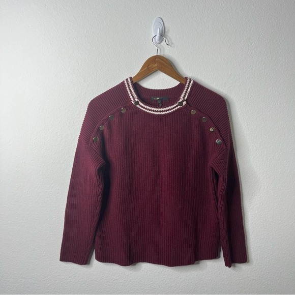 Maje Marianou Bordeaux Maroon Burgundy Gold Button Pullover Sweater Womens M - Picture 2 of 6